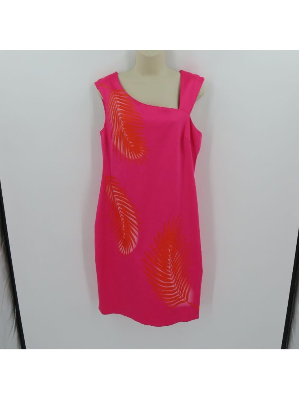 Cache Womens 12 Pink Orange Tropical Leaf Print Sleeveless Sheath Dress Leaves - Picture 10 of 10